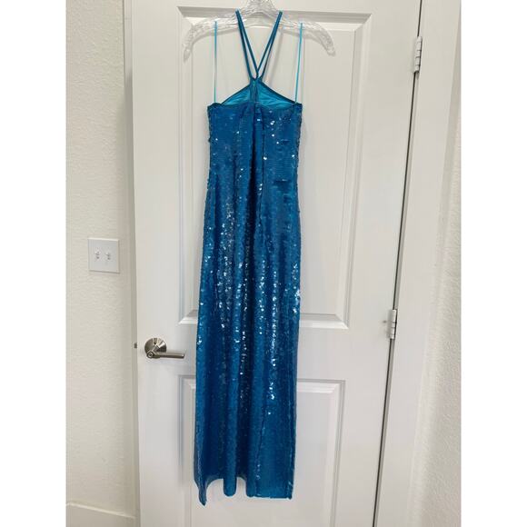 Cult Gaia Lily Sequence Dress Blue Halter Neckline Key Hole Size M NWT - Picture 6 of 9